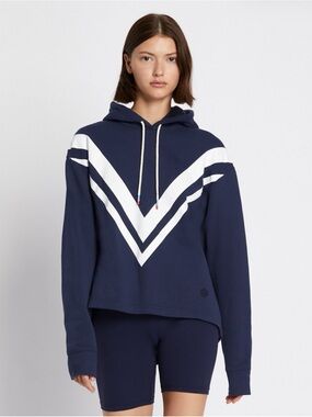 Tory Burch FRENCH TERRY CHEVRON HOODIE Sweatshirt Navy Blue XL NEW Sport